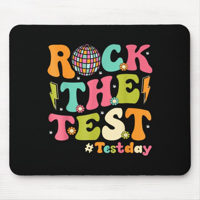 Rock The Test Testing Day Retro Motivational Teach Mouse Pad (Front)