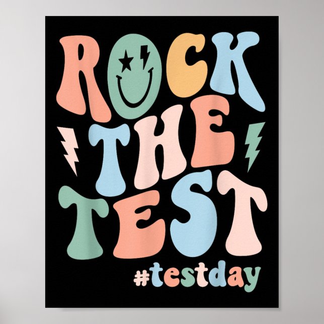 Rock The Test Testing Day Retro Motivational Teach Poster (Front)