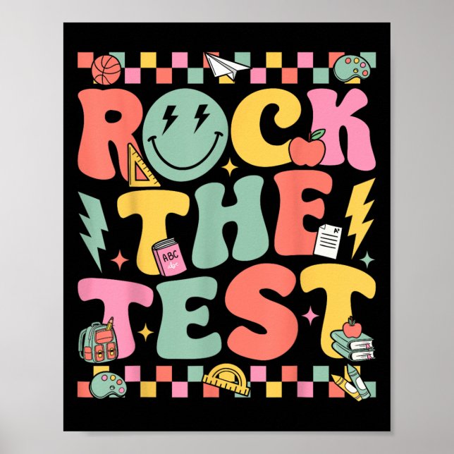 Rock The Test Testing Day Retro Motivational Teach Poster (Front)