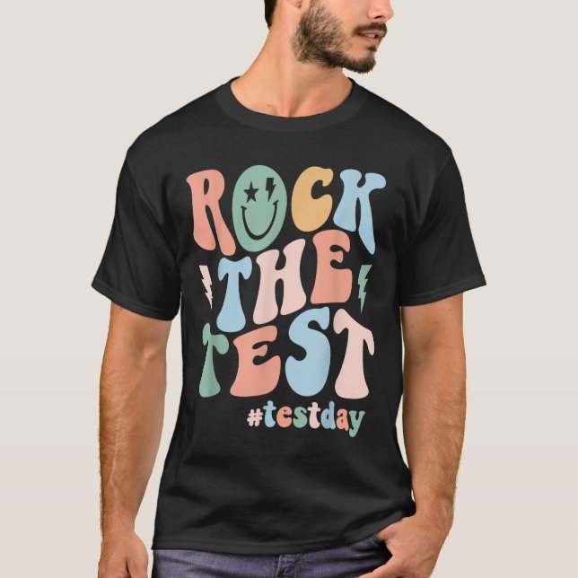 Rock The Test Testing Day Retro Motivational Teach T-Shirt (Front)