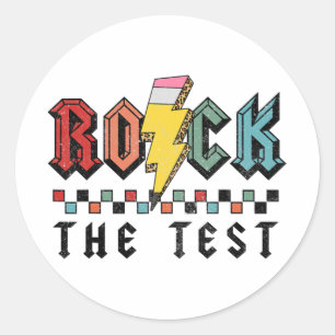 Rock The Test Testing Day Shirts For Teacher Men W Classic Round Sticker