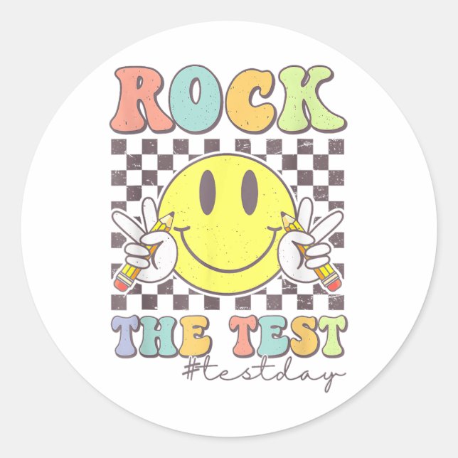 Rock The Test Testing Motivational Teacher  Classic Round Sticker (Front)
