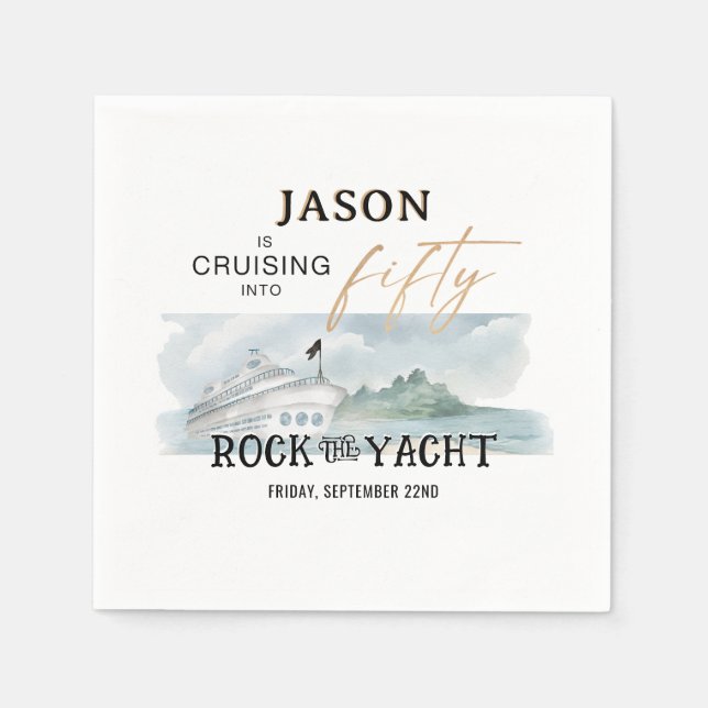 Rock the Yacht 50th Birthday Personalised Napkin (Front)