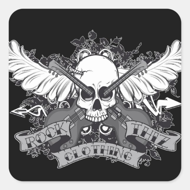 Rock Thiz Clothing Sticker Skull,Wings & Guitar (Front)
