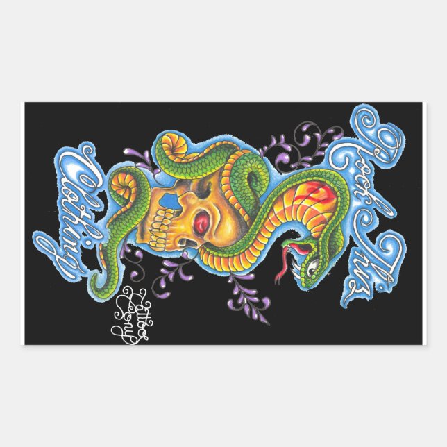 Rock Thiz Clothing & Tattoo Tony Skull & Snake Rectangular Sticker (Front)