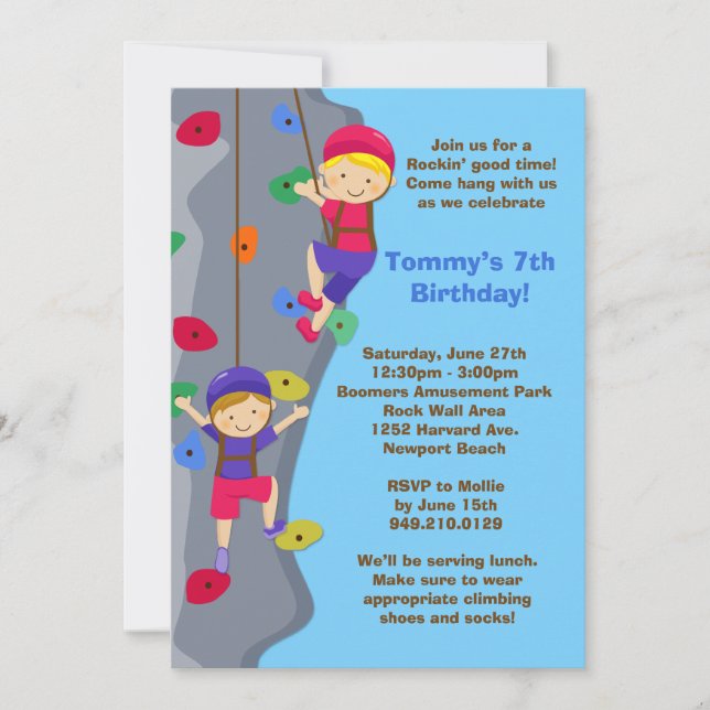 Rock Wall Climbing Birthday Party Invitation (Front)