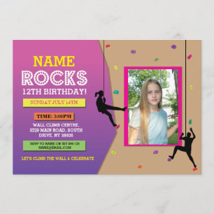 Rock Wall Climbing Birthday Party Photo Invite