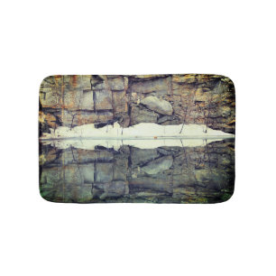 Rock Wall Reflections In Pond Nature Bath Mat