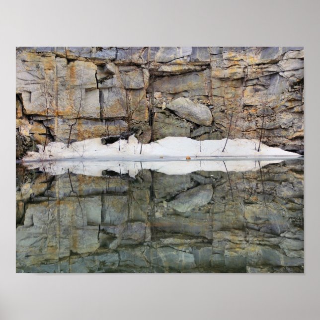 Rock Wall Reflections In Pond Nature Poster (Front)