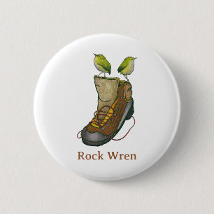 Rock Wren Tuke On a hiking boot 6 Cm Round Badge