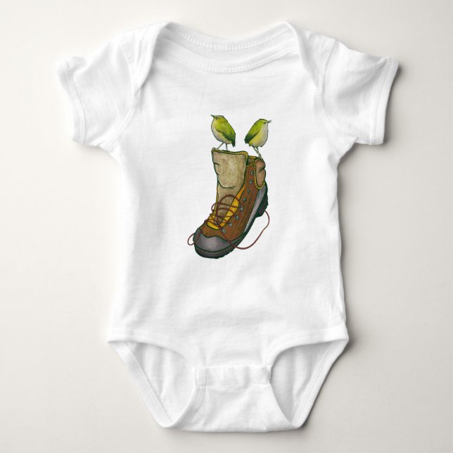 Rock Wren Tuke On a hiking boot Baby Bodysuit (Front)