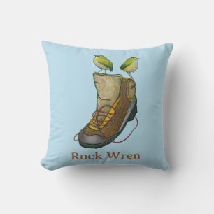 Rock Wren Tuke On a hiking boot Cushion