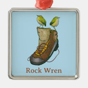 Rock Wren Tuke On a hiking boot Metal Ornament