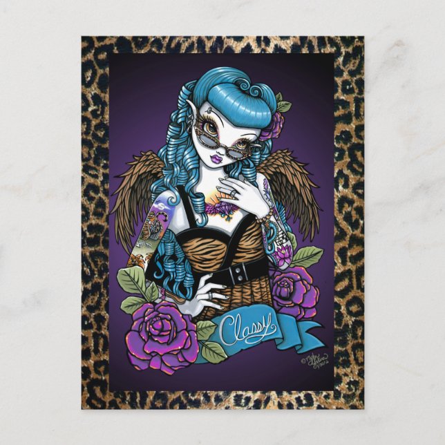 Rockabilly Baby Tattoo Leopard Angel Postcard (Front)