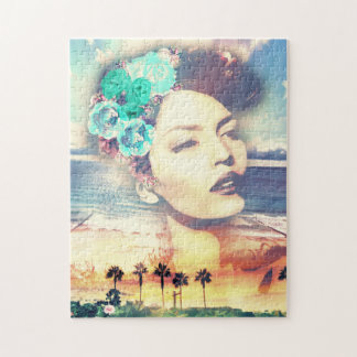 Rockabilly California Palms Coastal Summer Woman Jigsaw Puzzle