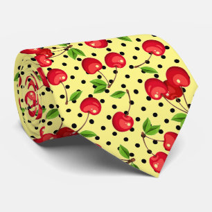 Rockabilly Cherries Polka Dots on Yellow Tie