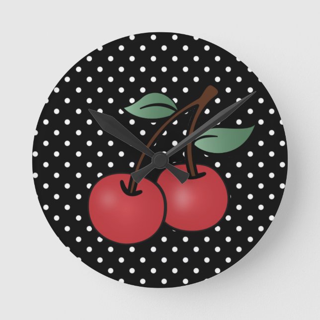 ROCKABILLY CHERRY POKE DOTS WALL CLOCK (Front)