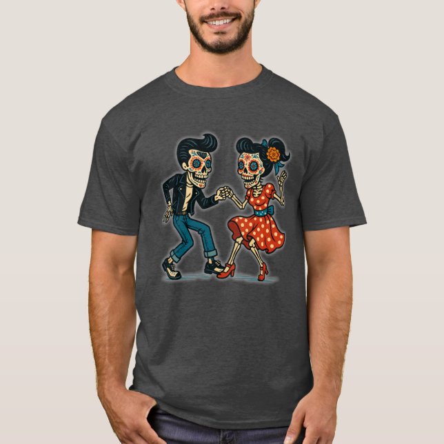 Rockabilly Día de los Muertos Skeleton Dance T-Shirt (Front)