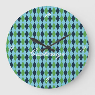 Rockabilly diamond plaid Thunder_Cove Large Clock