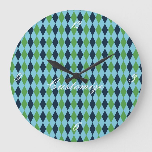 Rockabilly diamond plaid Thunder_Cove Large Clock (Front)