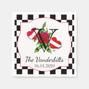 Rockabilly Hearts and Rose Wedding Napkin