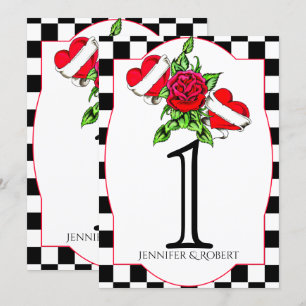 Rockabilly Hearts Rose Wedding Table Number