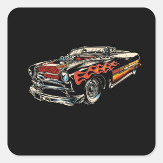 Rockabilly - Hotrod Car Flames - neg Square Sticker