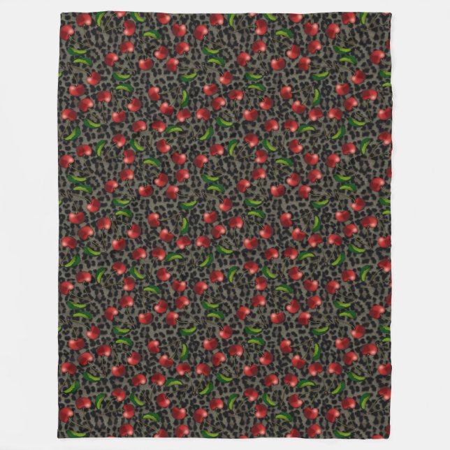 Rockabilly leopard and cherries fleece blanket (Front)