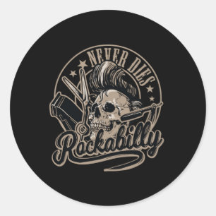 Rockabilly Never Dies Barber Skull Rocker Classic Round Sticker