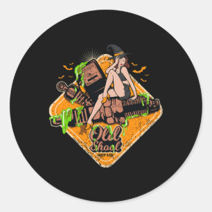 Rockabilly Pin-up Girl Witch Rock Music Halloween Classic Round Sticker