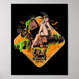 Rockabilly Pin-up Girl Witch Rock Music Halloween Poster