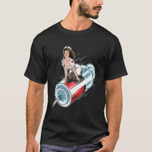 Rockabilly Pin-Up Nurse Riding a Syringe T-Shirt