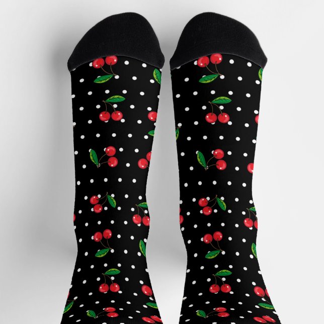 Rockabilly Polka Dots and Red Cherries Pattern Socks (Top)