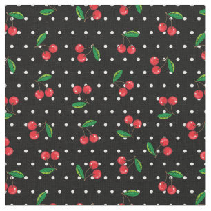 Rockabilly Red Cherries and Polka Dots 50s Pattern Fabric