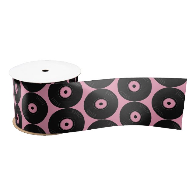 Rockabilly Retro Vinyl Records on Pink Satin Ribbon (Spool)
