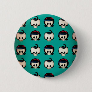 Rockabilly Skulls Pattern 6 Cm Round Badge