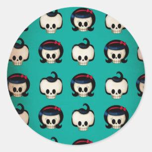 Rockabilly Skulls Pattern Classic Round Sticker