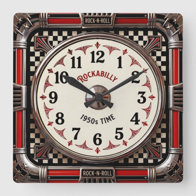 Rockabilly Square Wall Clock (Front)