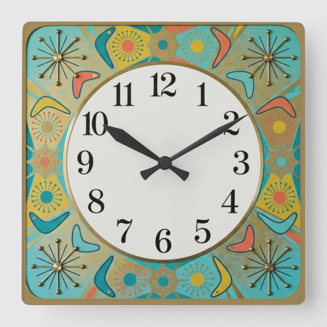 Rockabilly Square Wall Clock (Front)