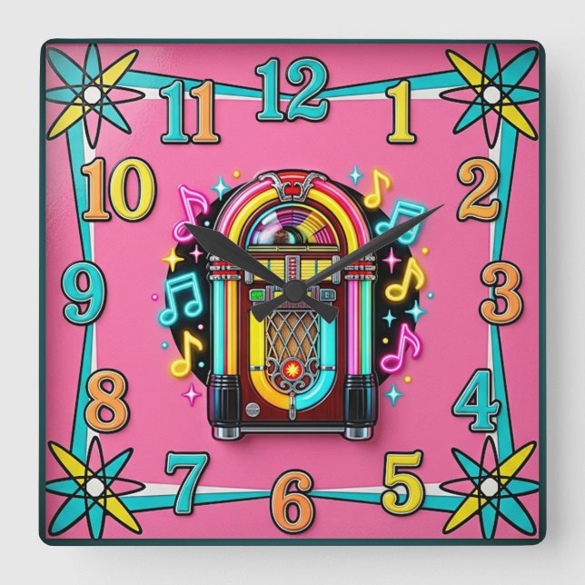 Rockabilly Square Wall Clock (Front)