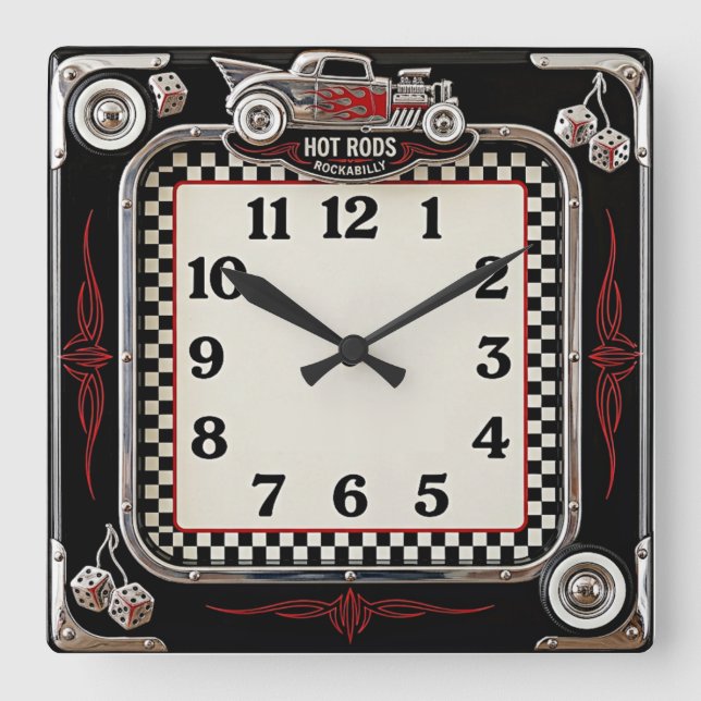 Rockabilly Square Wall Clock (Front)