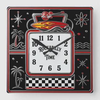 Rockabilly Square Wall Clock