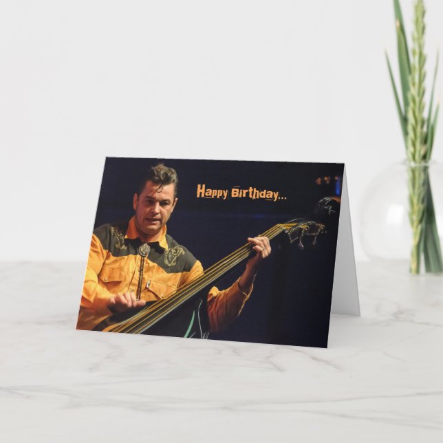 Rockabilly Stand-up Bass Player Birthday Card (Front)