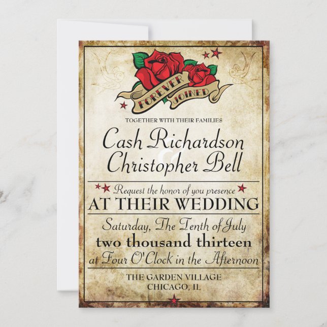 Rockabilly Tattoo Rose Rocker Wedding Invitations (Front)