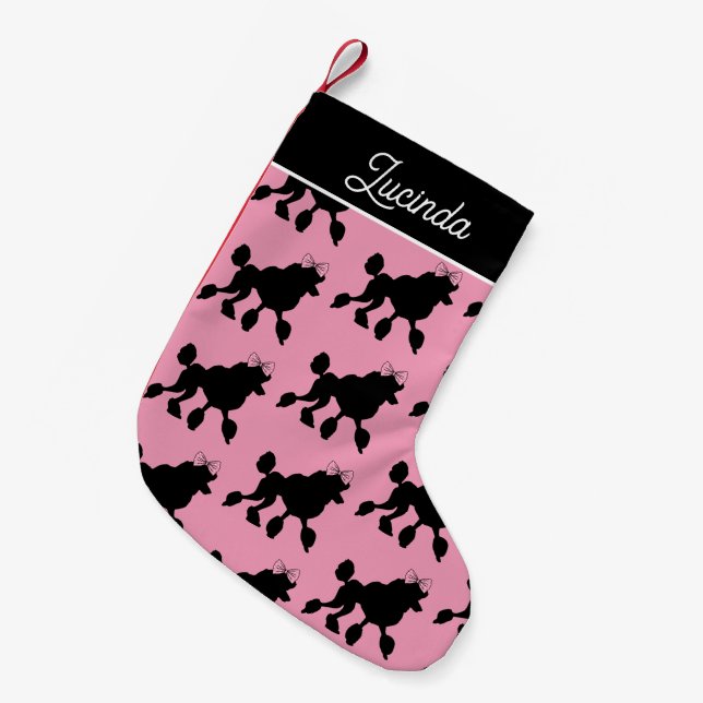 Rockabilly Vintage Poodles on Pink Small Christmas Stocking (Front (Hanging))