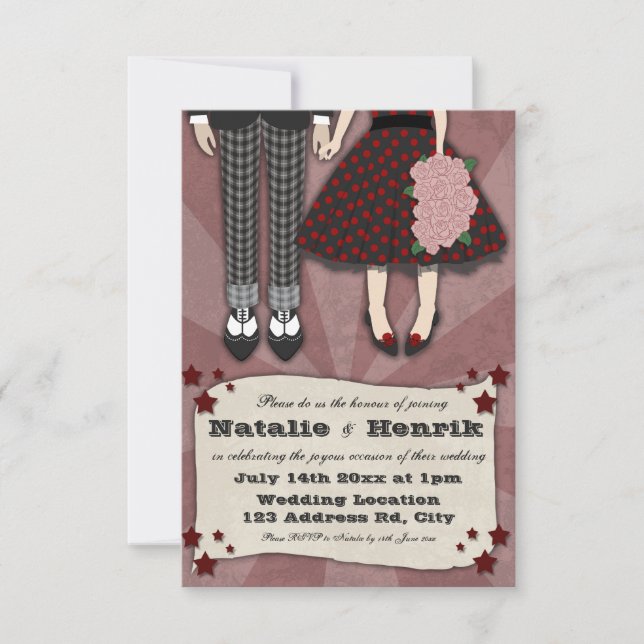 Rockabilly Wedding, 3.5x5 wedding Invitation (Front)
