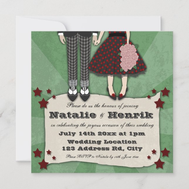 Rockabilly Wedding, 5.25x5.25 wedding Invitation (Front)