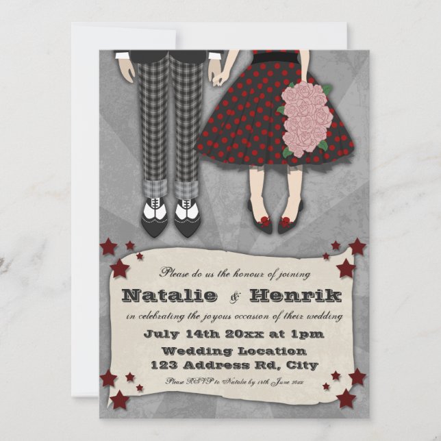 Rockabilly Wedding, 5.5x7.5 wedding Invitation (Front)