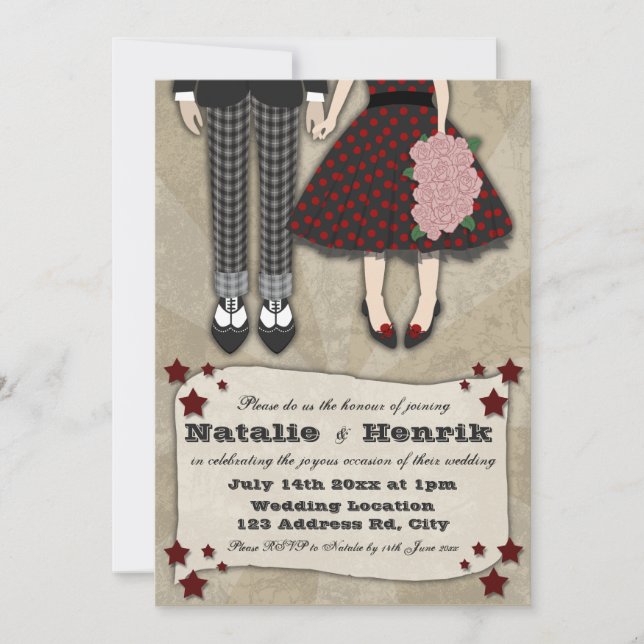 Rockabilly Wedding, 5x7 wedding Invitation (Front)