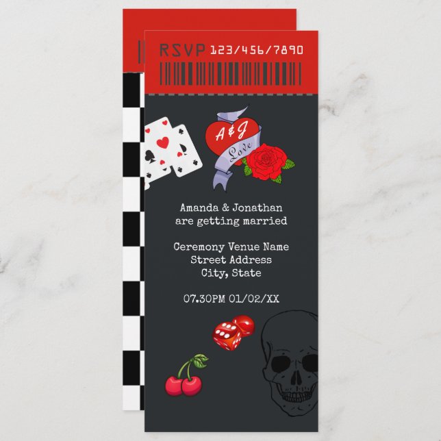 Rockabilly Wedding Ticket Invitation (Front/Back)